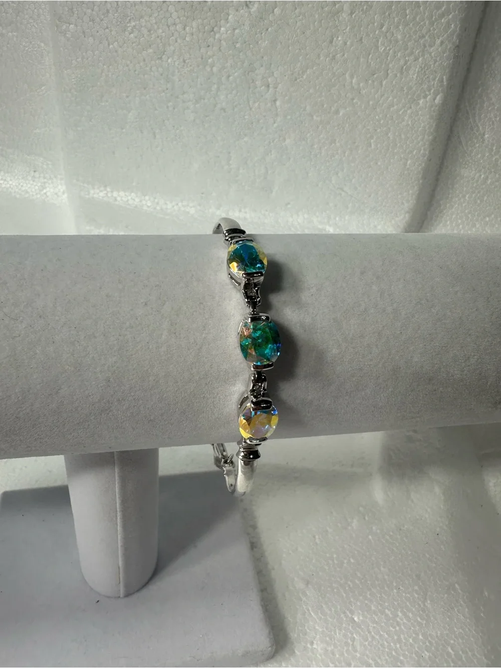 Badavici Sterling Silver 925 Multicolor Oval Topaz Bangle Bracelet Signed